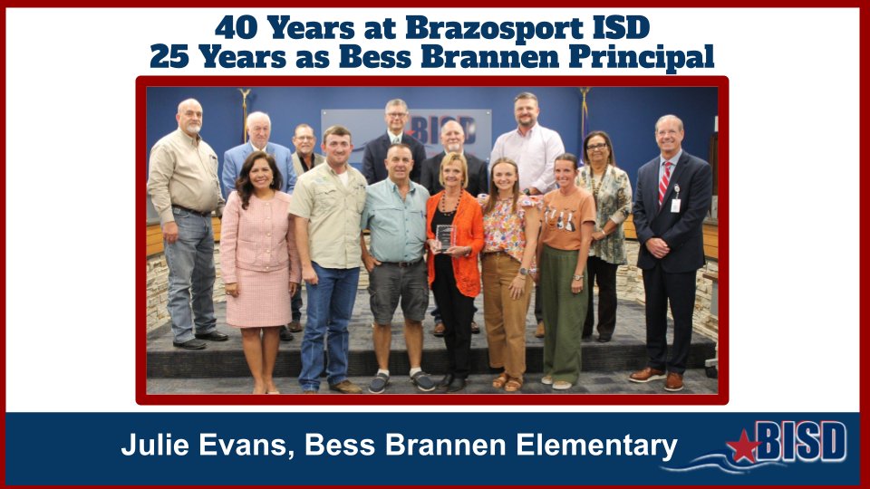 BrazosportISD's tweet photo. After 40+ years in BISD, including 25 as principal of Brannen Elem, Julie Evans has announced her retirement. From her earliest days as a student to her final year as a principal, her life and career have been deeply rooted in BISD. Read more: https://t.co/QpwebY77pv #BISDfamily https://t.co/fasHEAxUko