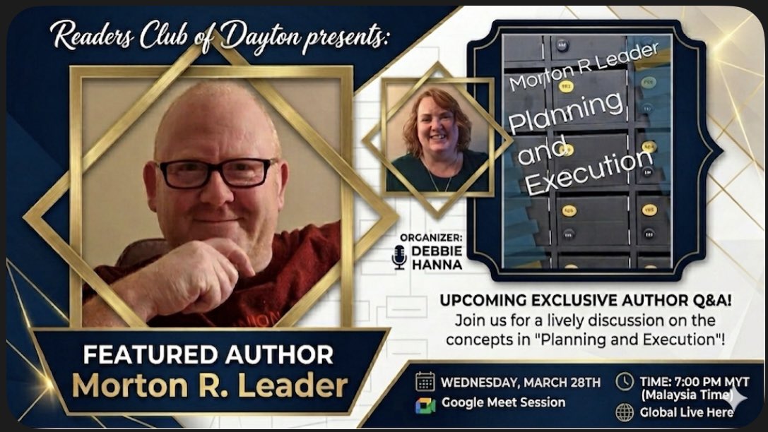 debbieorganizer's tweet photo. Calling All Authors: Join the Readers Club of Dayton!
We are thrilled to announce our next featured session with @LeaderMorton author of Planning and Execution.

Want to be our next featured author? DM me, Debbie Hanna, to get your book on our calendar! 
#upcomingevent https://t.co/vZWjhYSaD5