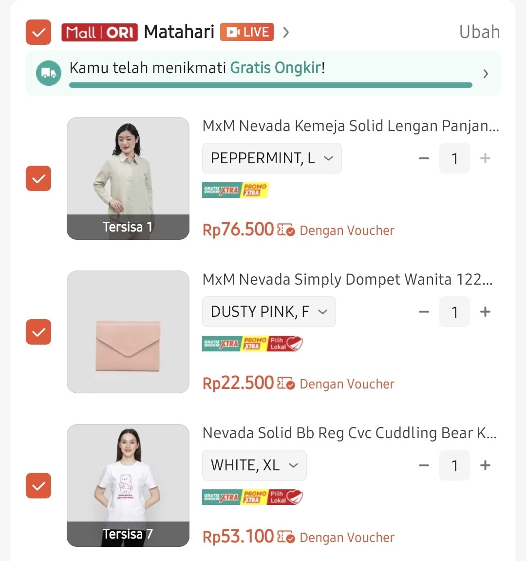 Matahari lagi mode sedekah😭. Lumayan bgtt kemeja, tshirt, dompet bisa dapat harga under 100k