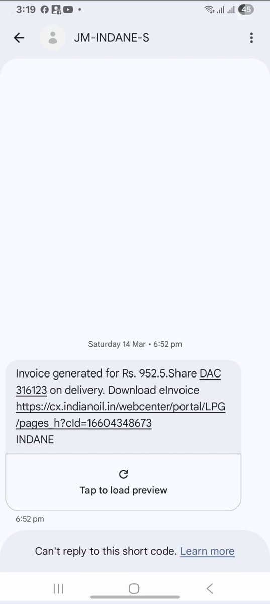 wantedsuraj9's tweet photo. @indane_gas Hi, I have booked a gas, invoice generated on 14th March till date I did not receive my gas, neither the agency is receiving my call. The Govt states there is no crisis and not to panic, but why you guys are not responding https://t.co/ZHU0lmFHeX