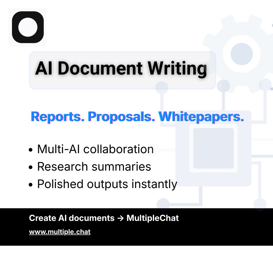 ai_multiplechat's tweet image. Upload your entire knowledge base → Let Document Studio cook full reports with 4 god-tier AIs working as one team.

This isn’t “AI writing”. 
This is AI team writing.

25K+ users already addicted.
Your move.
multiple.chat

#MultipleChat #AICollaboration #FutureOfWork