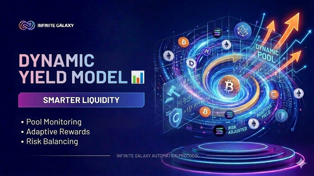 Galaxy_Protoco's tweet image. Liquidity pools evolve with scale.

Infinite Galaxy dynamically adjusts yield parameters:

📊 Pool size monitoring
⚡ Adaptive reward rates
🧠 Risk balancing mechanisms

Liquidity grows smarter as the ecosystem expands.

#InfiniteGalaxy