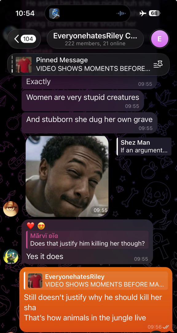 camelaeto's tweet photo. My younger brother sent me the sc from gc
Your male sons are barbarians wanking at every opportunity to partake in femicide.
Until they start poisoning your sons, brothers and fathers, you people will not hear

They were insulting him for saying nothing justifies killing a woman. https://t.co/eGzH5CIqXK