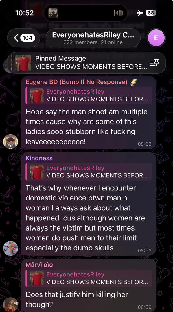 camelaeto's tweet photo. My younger brother sent me the sc from gc
Your male sons are barbarians wanking at every opportunity to partake in femicide.
Until they start poisoning your sons, brothers and fathers, you people will not hear

They were insulting him for saying nothing justifies killing a woman. https://t.co/eGzH5CIqXK