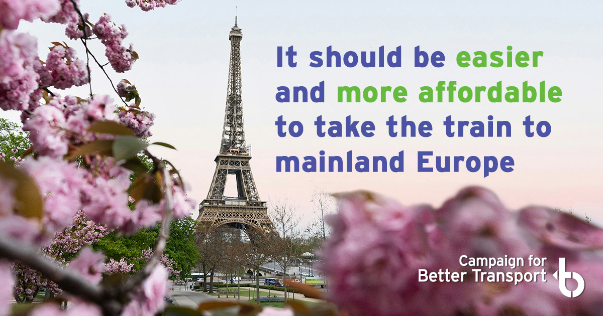 Did you know, if you fly to Paris, your carbon footprint is 14 times more than if you take the train?
We are campaigning to improve and expand international rail, make it more affordable, and shift more journeys from plane to train.