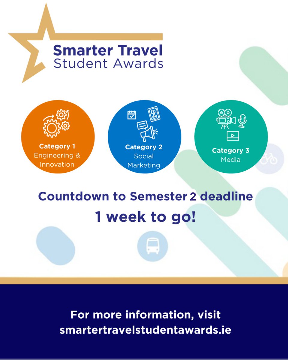 TFISmartTravel's tweet image. Final call - One week to go! 

Reminder that Smarter Travel #StudentAwards project submission deadline is now one week away. If you are planning to submit, make sure to finalise your entry and don't miss your chance to showcase your work 🏆🧑‍🎓

#sustainabletravel