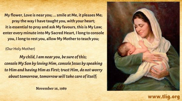 VassulaRyden's tweet image. Do not worry about tomorrow, tomorrow will take care of itself... Jesus and Mother Mary will take care of us. Offer a smile at Them and pray with our hearts, They will surely heed our prayers. Read the entire Message here at ww3.tlig.org/en/messages/47…

#TrueLifeinGod #Godlovesyou