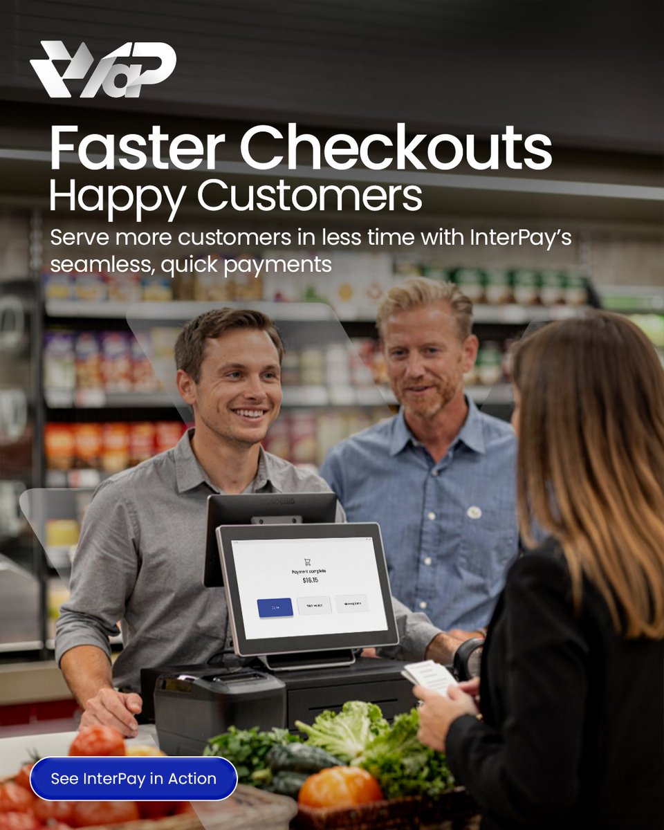 InterPayPOS's tweet image. Speed matters at checkout.

With InterPay, serve customers faster, reduce wait times, and create a smoother payment experience every time.

See InterPay in action: bit.ly/40TRbwA

#InterPay #IaP #FastCheckout #SmartPOS #CustomerExperience