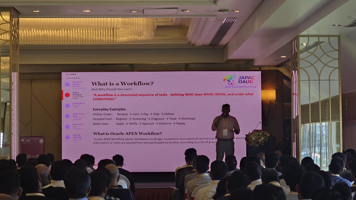 JAPAC_OAUG's tweet photo. “Streamlining Business Processes with Oracle APEX Workflows” by Niwin Nicho 🚀

Simplifying and optimizing processes with APEX workflows.

#Oracle #OrclAPEX #OracleACE #OracleCloud #OracleDatabase #JAPACOAUG #SLOUG #INOAUG #OCI #Colombo #Srilanka #LowCode #GenAI #AI https://t.co/JTJtYQMtmu