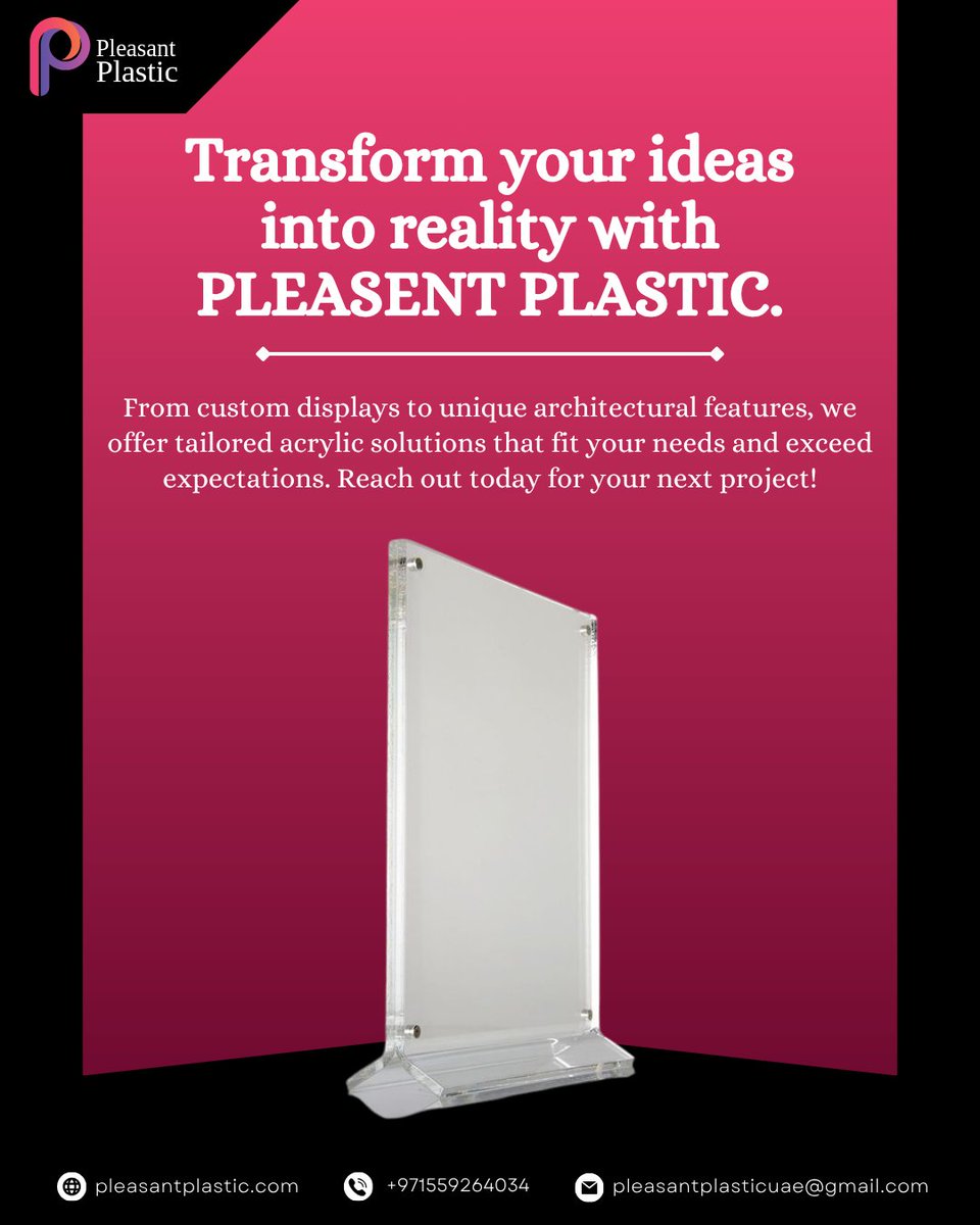 PleasantPlastic's tweet image. Turn your ideas into reality with tailored acrylic solutions from Pleasant Plastic. Custom displays and architectural features that exceed expectations.

#CustomDisplays #AcrylicSolutions #PleasantPlastic #ArchitecturalFeatures #CreativeDesign #InnovationInAcrylic