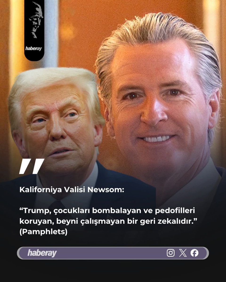 Kaliforniya Valisi Newsom:

Trump çocukları bombalayan ve pedofilleri koruyan beyni çalışmayan bir geri zekalıdır..."

[.Pamphlets.]

#trumpnetenyahuepstein