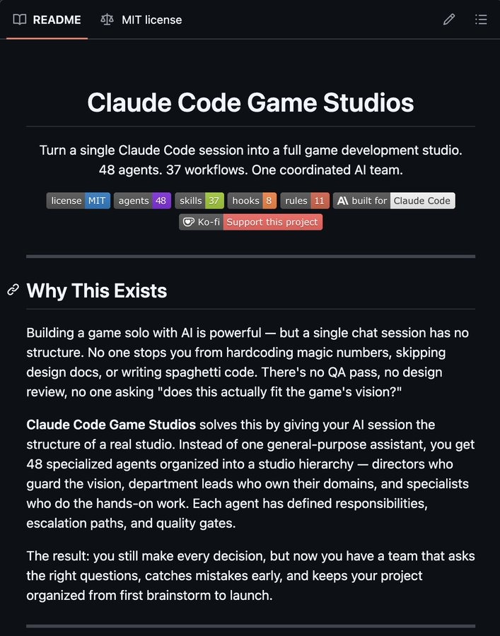 SOMEONE TURNED CLAUDE CODE INTO A FULL GAME STUDIO WITH 48 AI AGENTS ...