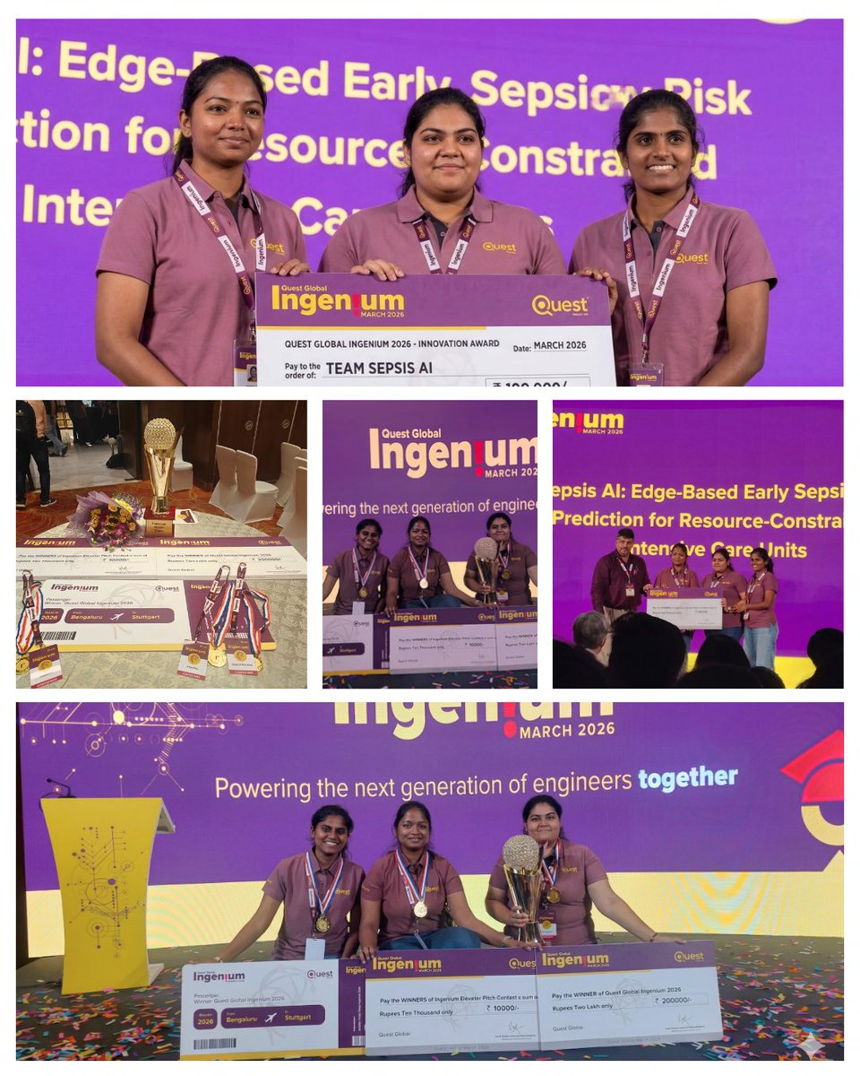 NMITBangalore's tweet photo. 👩💻 NMIT celebrates a remarkable milestone as our CSE & ECE students win 1st place at Quest Global’s Ingenium Hackathon 2026 with their hard work and brilliance.
#NMIT #IngeniumHackathon #QuestGlobal #FirstPlace #Winners #Nitte #TechTalent #CSE #ECE #StudentAchievement https://t.co/s6Nym5qg7P