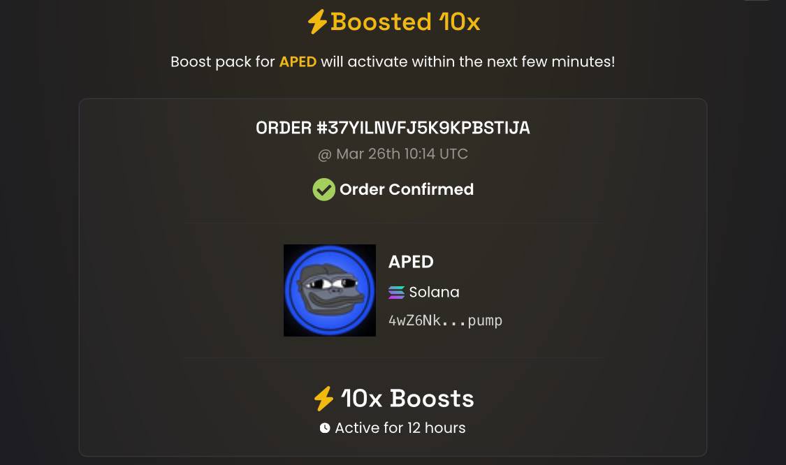We’ve just added a second x10 boost to $Aped 🔥

Stay tuned, stay ready, and let’s keep building

4wZ6NkX7YaqWatyTmhUhf5mDPUtk2y6FicFi3gFipump