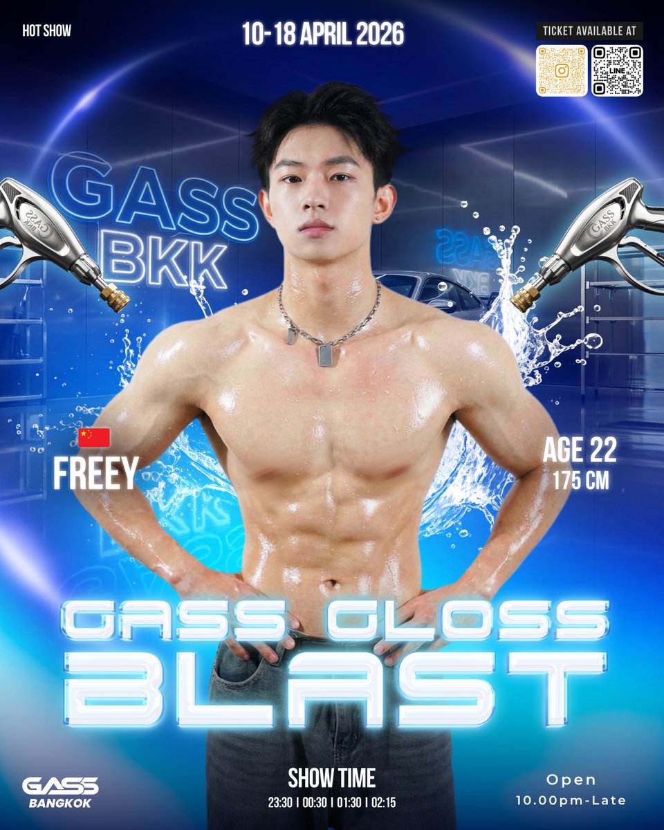 GassBkk's tweet photo. GASS GLOSS BLAST
Songkran Festival 2026 💦🔥

🛠 Name : FREEY
Age : 22
Nationality : Chinese
📲 Check our Promo via LINE : @gass.bkk

🚦 SUN-THU Karaoke: 08 PM - late
⏰ FRI-SAT: 10 PM - late
Google Maps : GASS
💬 Line : @gass.bkk

#gass #musle #Bear #dancingclub #dancingshow https://t.co/yAwjkeDQu0