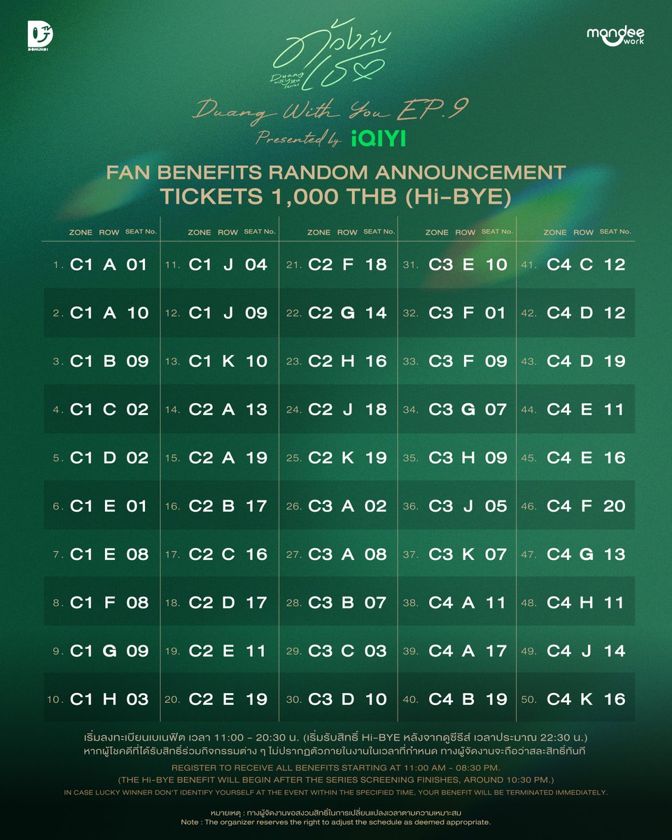 FAN BENEFITS RANDOM ANNOUNCEMENT
TICKETS 1,000 THB (Hi-BYE)

Duang With You EP.9 Presented by iQIYI 💚
🗓️ 28 MARCH 2026
📍 MCC HALL 3rd FL., THE MALL LIFESTORE BANGKAPI

#ด้วงกับเธอSeries
#DuangWithYouSeries
#iQIYI #MandeeWork