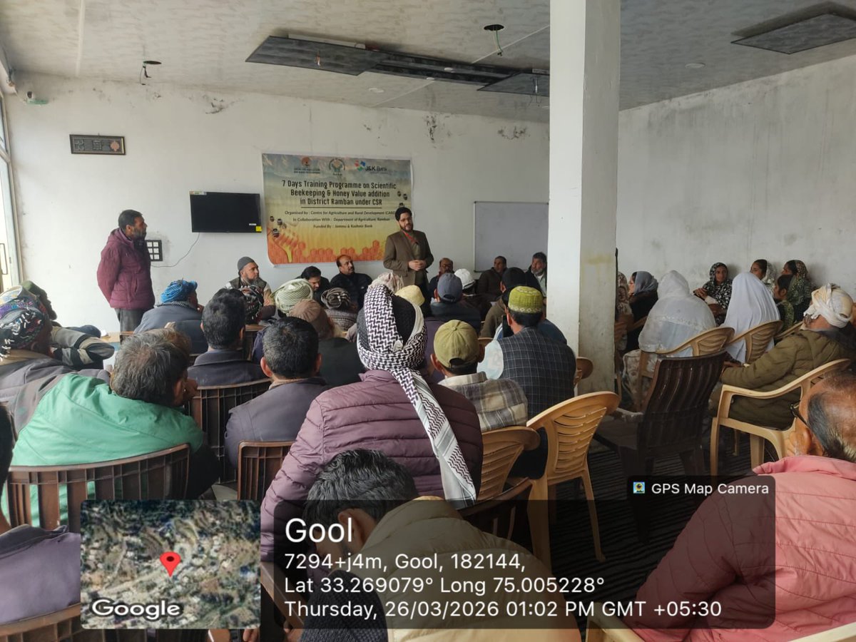 Card_Agri's tweet photo. A 7-day training on Scientific #Beekeeping &amp;Honey Value Enhancement under @JandKBank.
#CARD CSR initiative project are started at Gool (Ramban) and Kunzer, Tangmarg (Baramulla) with 70 #farmers &amp;Govt Official 
Opening : 26 Mar – 1 Apr 2026  👉🏻Next  begins in Kupwara from 30 Mar https://t.co/2g71RrQJMH