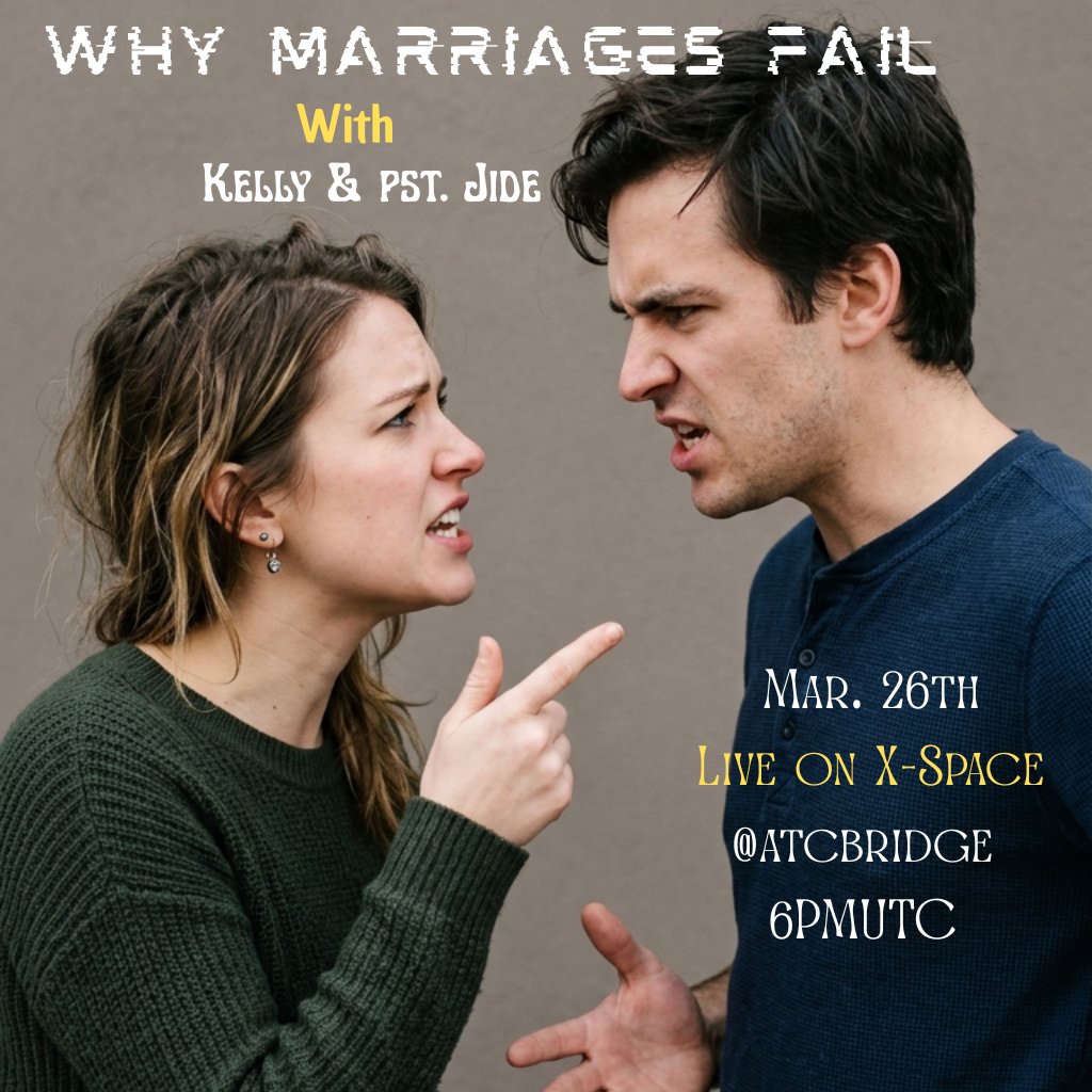 AtcBridge's tweet photo. Join us today as we discuss possible reasons why marriages fail. Let's have your opinions on this and more at 6PM today. Hit the link below to join in. See you there..

 https://t.co/Xx6ob50A6t https://t.co/e1u2ekTGPC