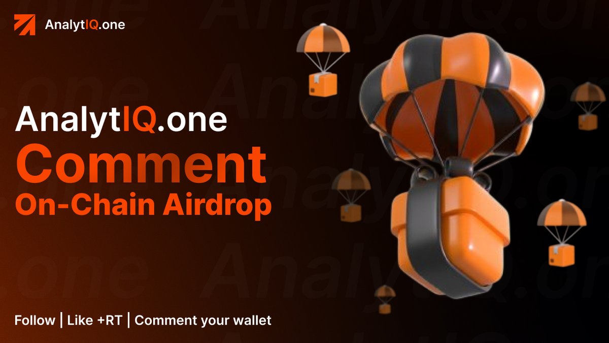 Analytiqone's tweet photo. AnalytIQ Comment Airdrop is back.
 But this time, everyone wins.
 Airdrop for every comment
 Drop your wallet below

 • Follow @Analytiqone 
 • Like + RT
 • Comment your wallet

Let’s see how fast Crypto Twitter moves. https://t.co/ddcQtwnM0m