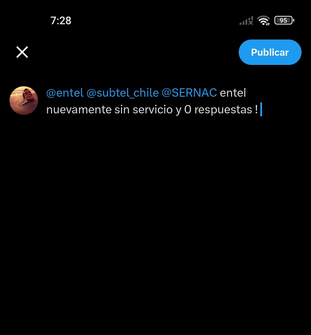 Chaloklesp's tweet photo. @entel @subtel_chile @SERNAC entel nuevamente sin servicio y 0 respuestas ! https://t.co/bcNu5Y8RUw