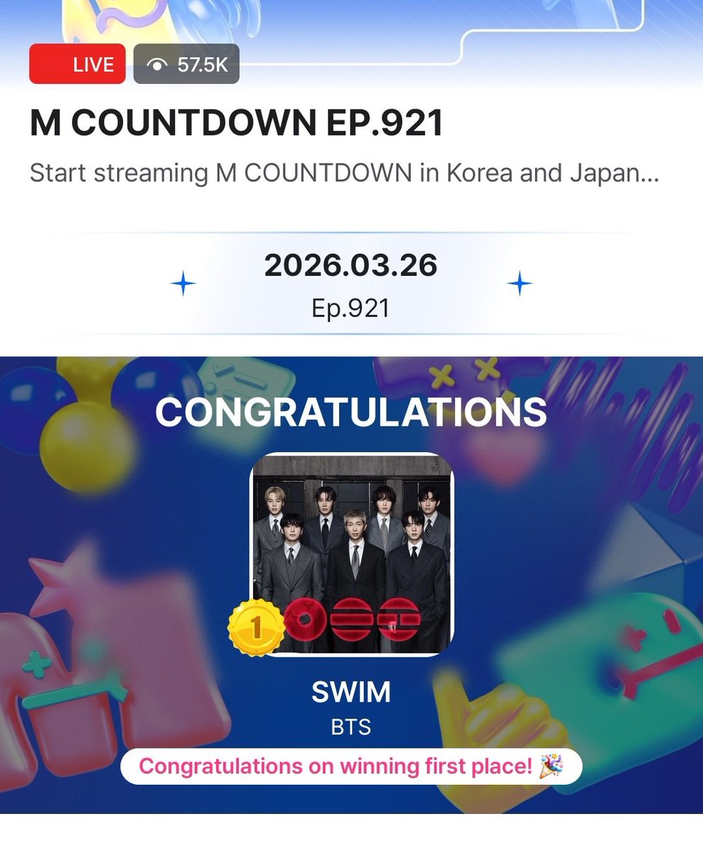 bts_deprived's tweet image. YAYYY WEE WON ON M-COUNTDOWN!!! 

#Swim2ndWin 🥳🥳🥳🥳