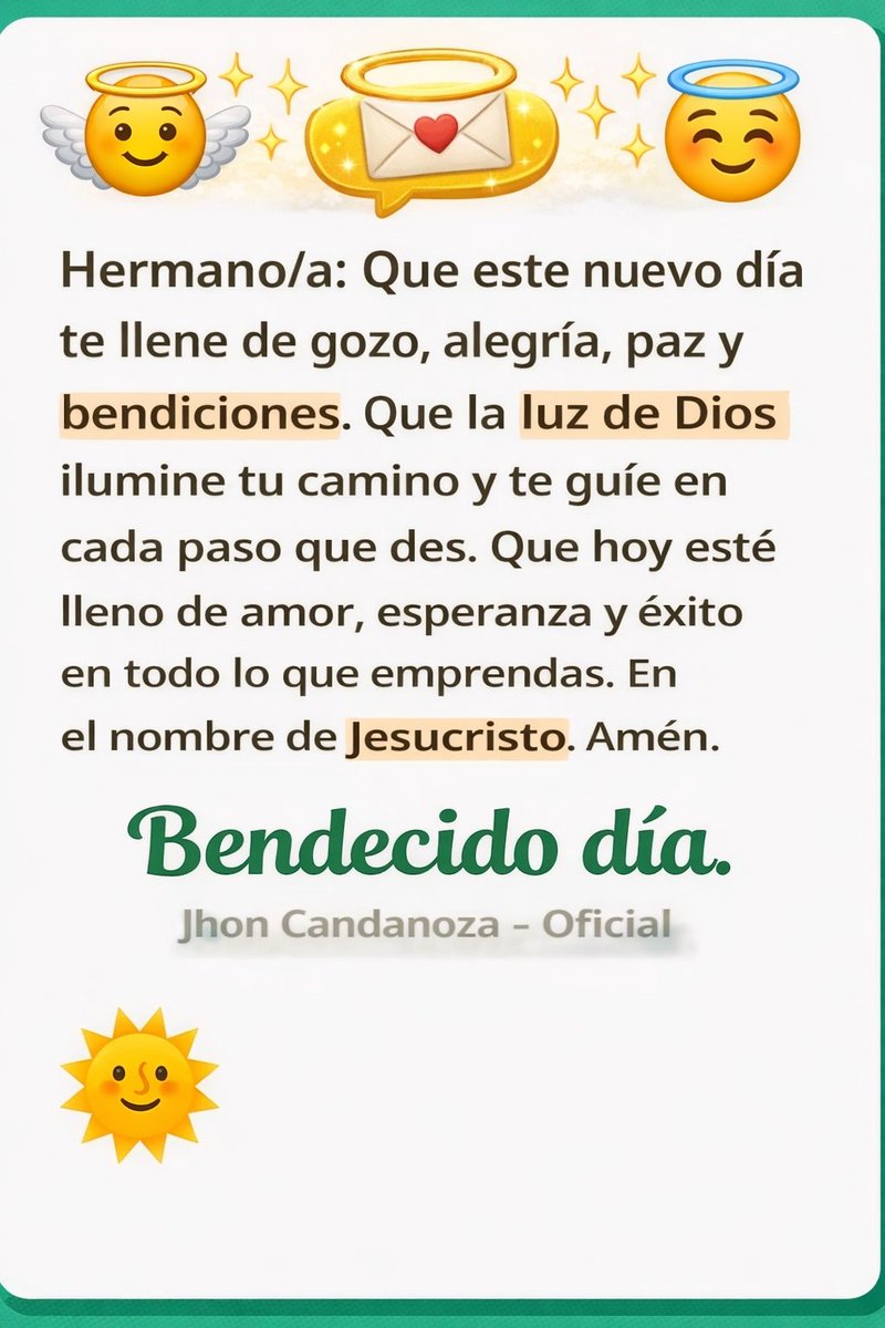 ✨ Si este mensaje tocó tu corazón, compártelo con alguien especial y regala una bendición hoy. 🙏💛
💬 Escribe “Amén” y declara un día lleno de paz, amor y éxito.

#BendecidoDía #DiosEsBueno
#Amén #FeYEsperanza
#DiosTeBendiga