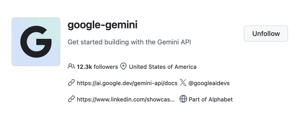 patloeber's tweet photo. Give our google-gemini GitHub org a follow, it has some helpful repos, e.g.:

/gemini-skills: library of skills for the Gemini API
/gemini-cli: source code of @geminicli 
/cookbook: gemini guides
/gemma-cookbook: gemma guides
/genai-processors: python lib for efficient pipelines https://t.co/0JEfdmu4G0