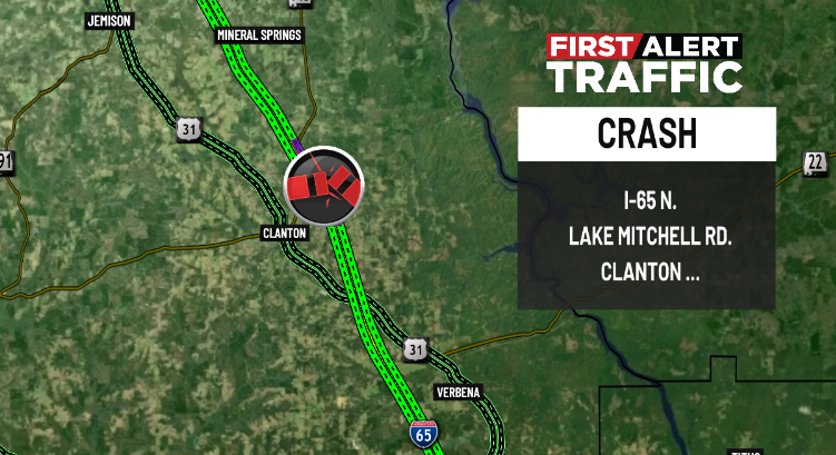 DestinyM_TV's tweet photo. First Alert:
There is a crash on I-65 N. at Lake Mitchell Rd. in #Clanton. @WBRCnews @WBRCtraffic #wbrctraffic https://t.co/2Hx3MfuQSM
