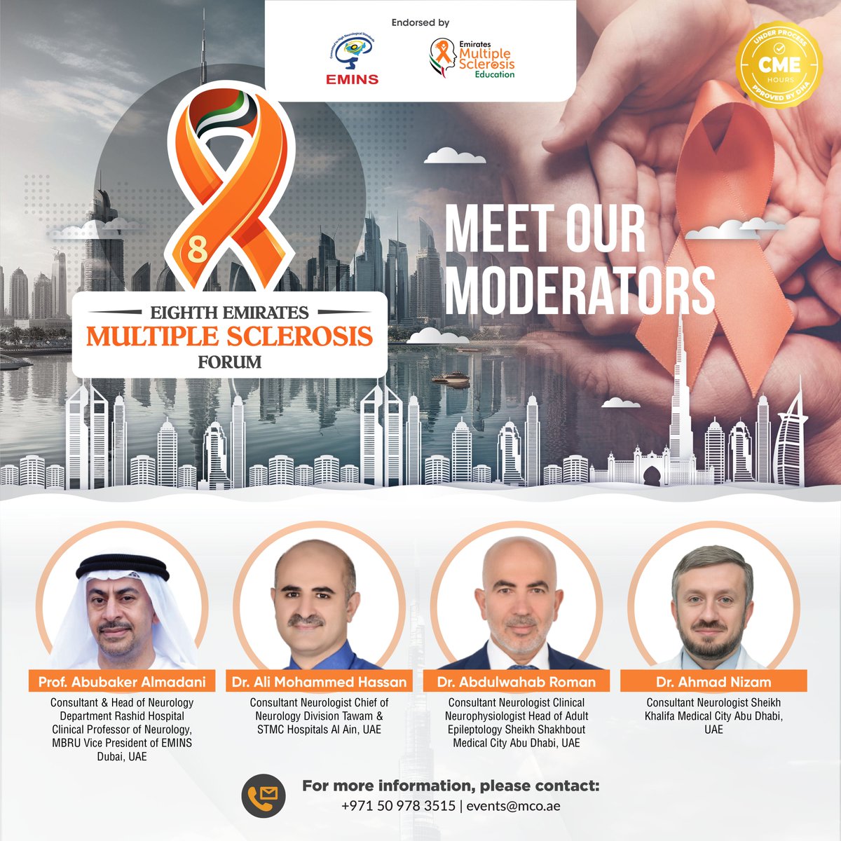 EMINS_ae's tweet photo. Registration Link: https://t.co/ZQHMZus4MZ

The minds behind the conversation.

Meet the experts leading the 8th Emirates Multiple Sclerosis Forum.

#Neurology #MSAwareness #MedicalConference #CME #HealthcareLeaders https://t.co/Nqot1NAc94