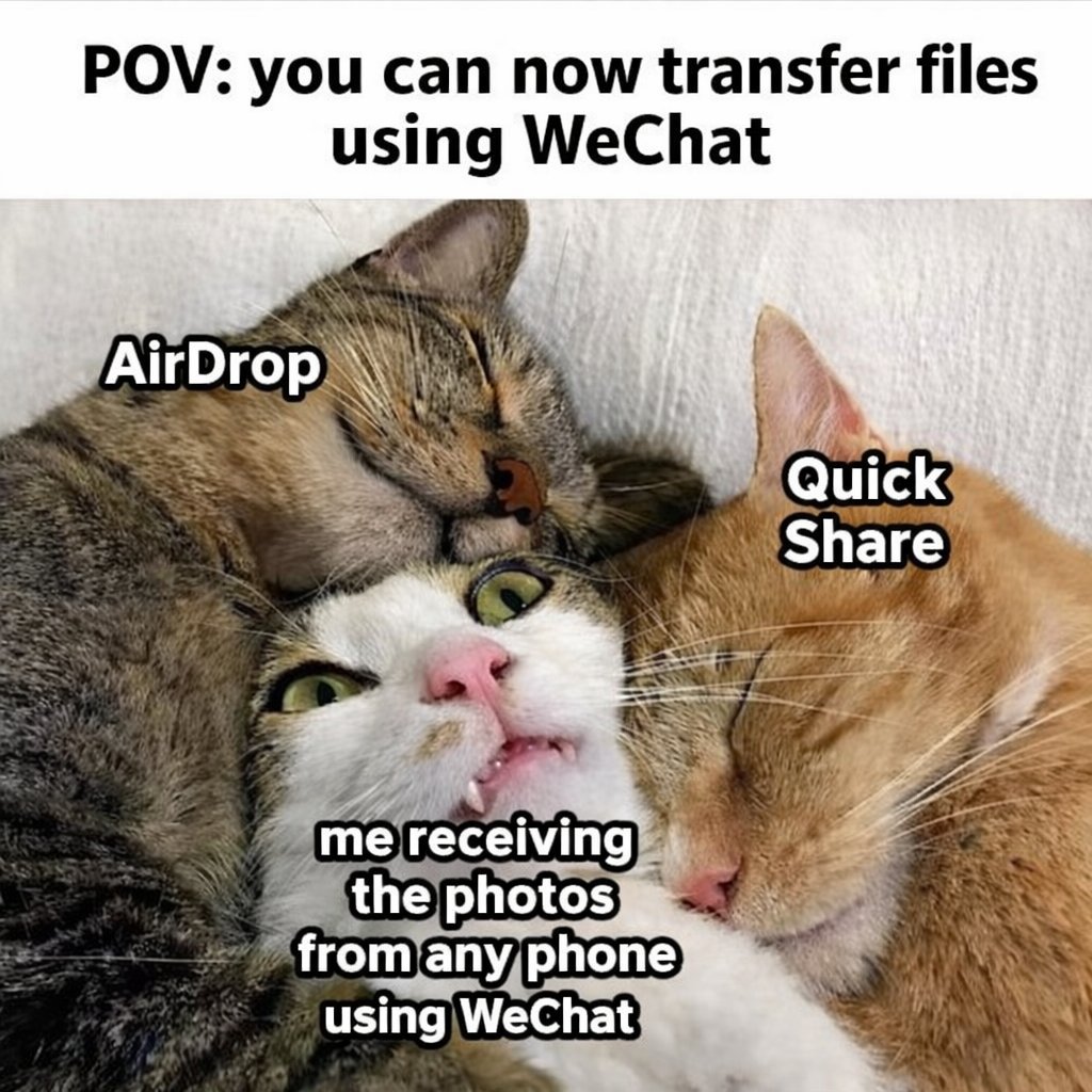 Weixin_WeChat's tweet image. AirDrop on one side. Quick Share on the other.
Then there’s me. Receiving HD files using WeChat. 

#WeChat #Weixin #wearewechatter