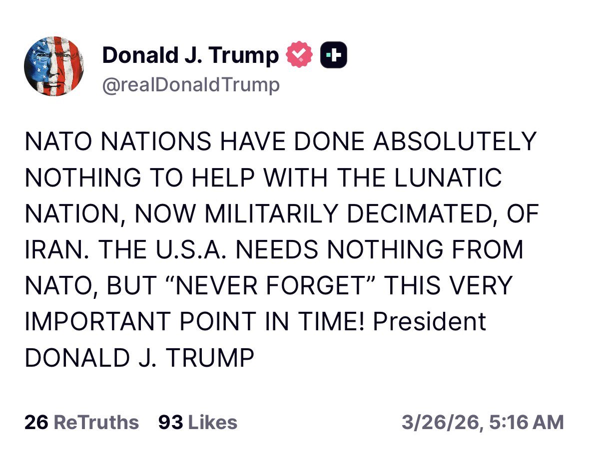 huseyingunayDC's tweet photo. Trump: NATO bizi İran’a karşı yalnız bıraktı, bunu asla unutmayacağız. https://t.co/V1LpZ4gqlq