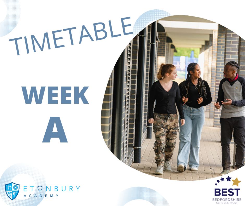 EtonburyAcademy's tweet image. 🍎📝 As we prepare to welcome pupils back on Tues 14th April, remember to check timetables for week A. Let's make this term a successful one together #Education #ExcitedForLearning #backtoschool #ETA