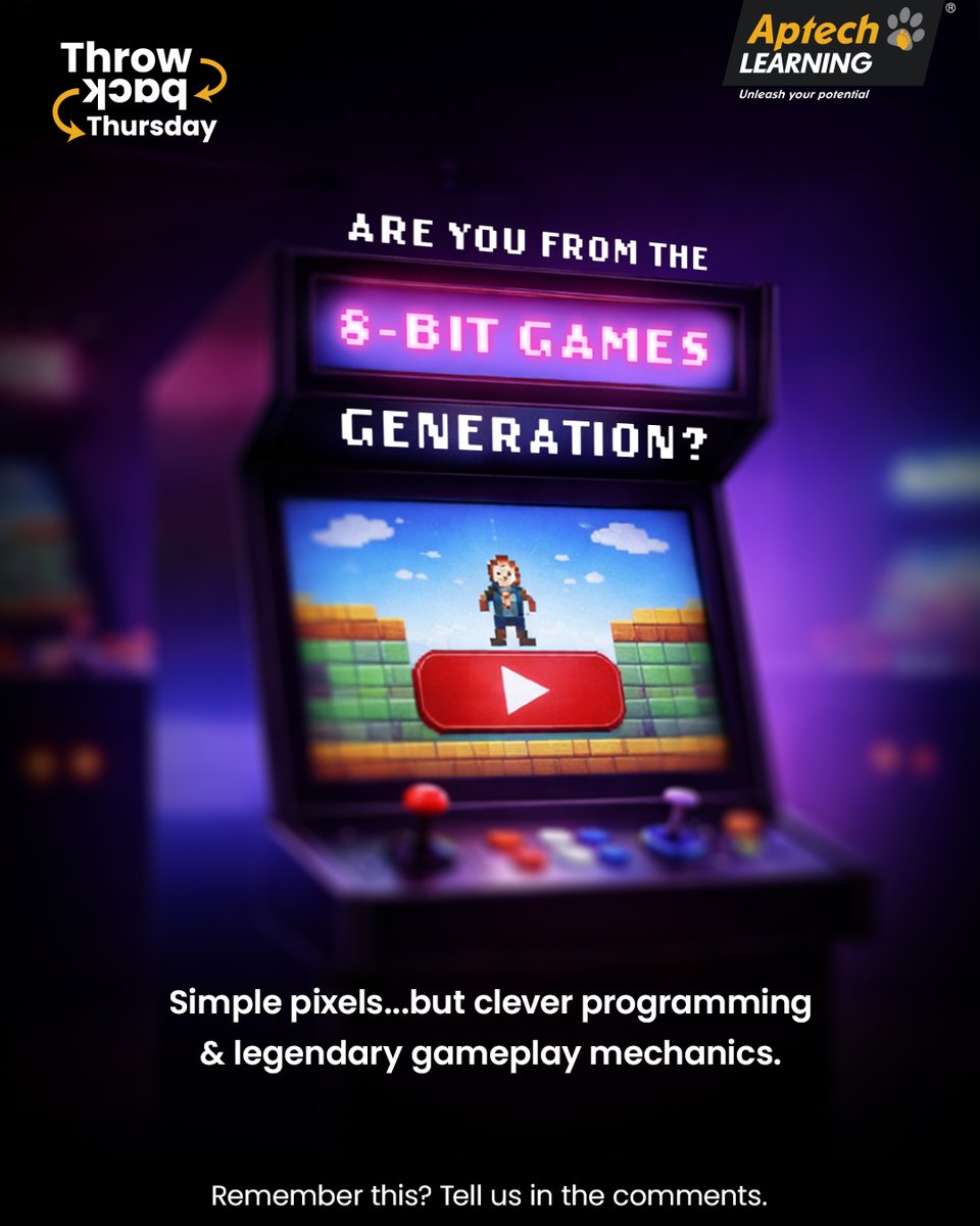 Aptech_Learning's tweet photo. From pixelated characters to iconic soundtracks, 8-bit games defined the early era of gaming.​
They may look simple today, but they laid the foundation for the gaming industry we know now. Which 8-bit game was your favourite? Comment below!​

​#AptechLearning #ThrowbackThursday https://t.co/yC8ThKstkS