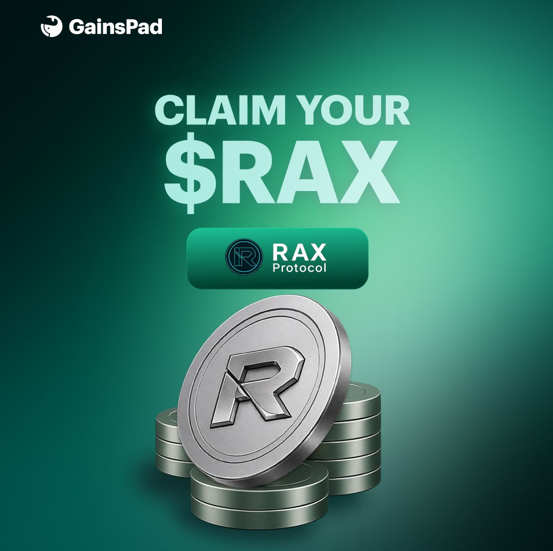 GainsAssociates's tweet photo. If you participated in our @raxprotocol IDO, you can now claim your $RAX or request a refund until March 27, 09:00 (AM) UTC! 🔓

👇 CLAIM YOUR TOKENS 
https://t.co/yWB8zRPA36

📜 Contract Address (Base)
0x3051a5e7AB247eBF2baa7Af9e3B574b344B175E3