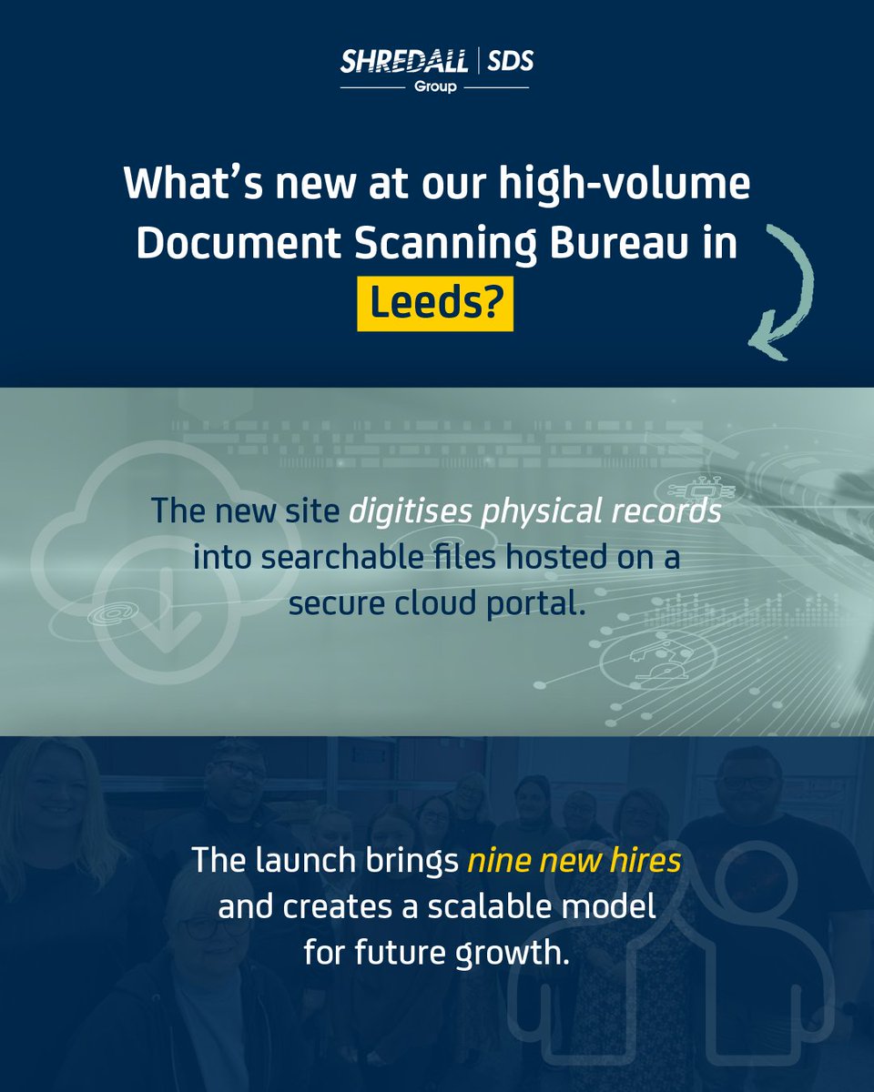 ShredallSDS's tweet photo. 📢 Shredall SDS Group has opened a new Document Scanning Bureau in Leeds, boosting secure, high‑quality digitisation services for businesses in the region.

🔗 https://t.co/ug0DgBSZQz

 #DocumentScanning #DigitisationServices #SecureScanning #DocumentManagement https://t.co/pab0kAu0GS