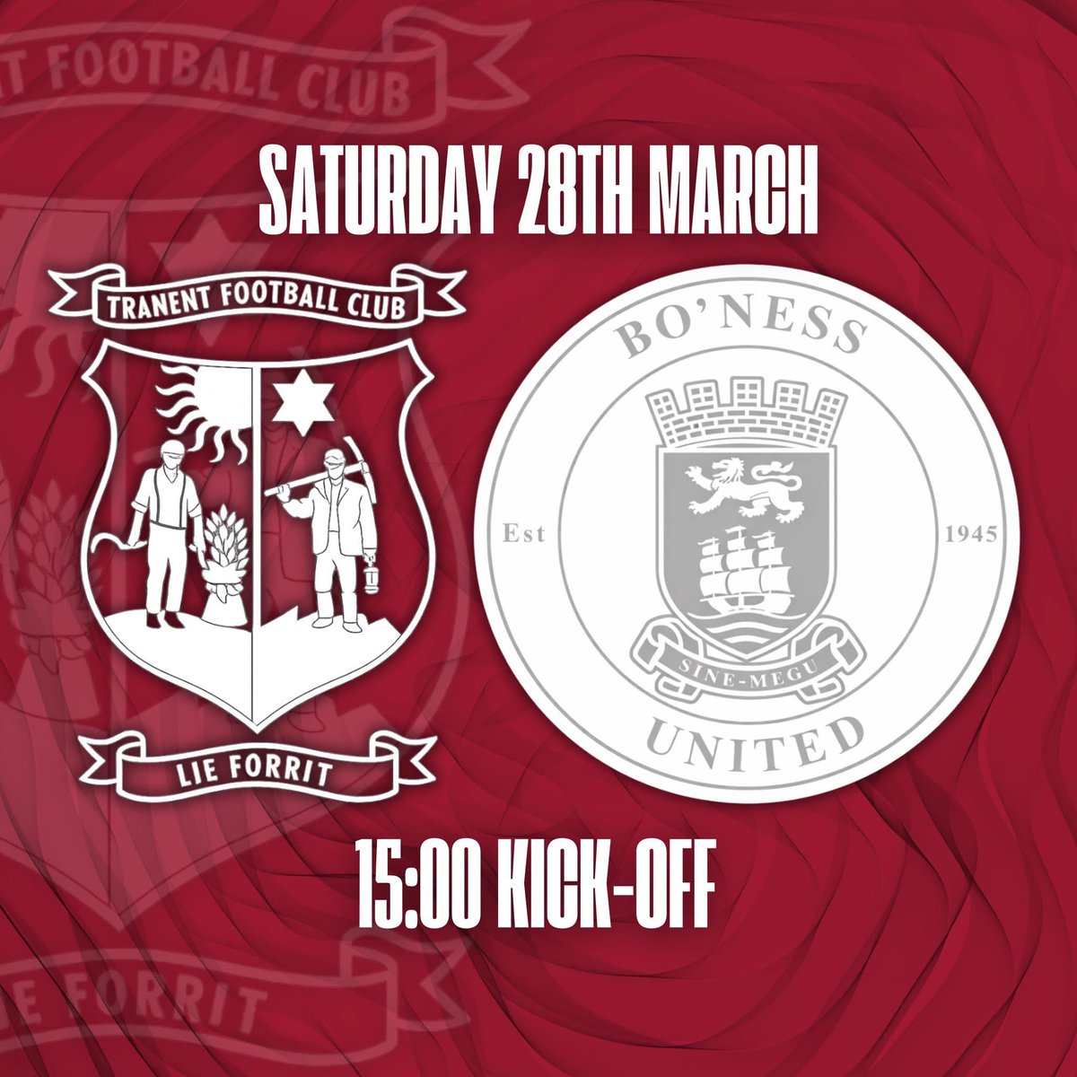 TranentFC's tweet photo. 📢 𝐂𝐨𝐦𝐦𝐮𝐧𝐢𝐭𝐲 𝐂𝐥𝐮𝐛 𝐃𝐚𝐲 | 𝐕𝐬 𝐁𝐨’𝐧𝐞𝐬𝐬 𝐔𝐧𝐢𝐭𝐞𝐝

We’re delighted to be hosting our Community Club Day at Foresters Park on Saturday 28th March. 👇

• All community club members receive FREE entry (please wear your Tranent kit)
• Parents/guardians entry just £5
• Community Club Mascots

A great day for the whole club - we look forward to seeing you there! 👊

#TheBelters 🇱🇻 #LieForrit