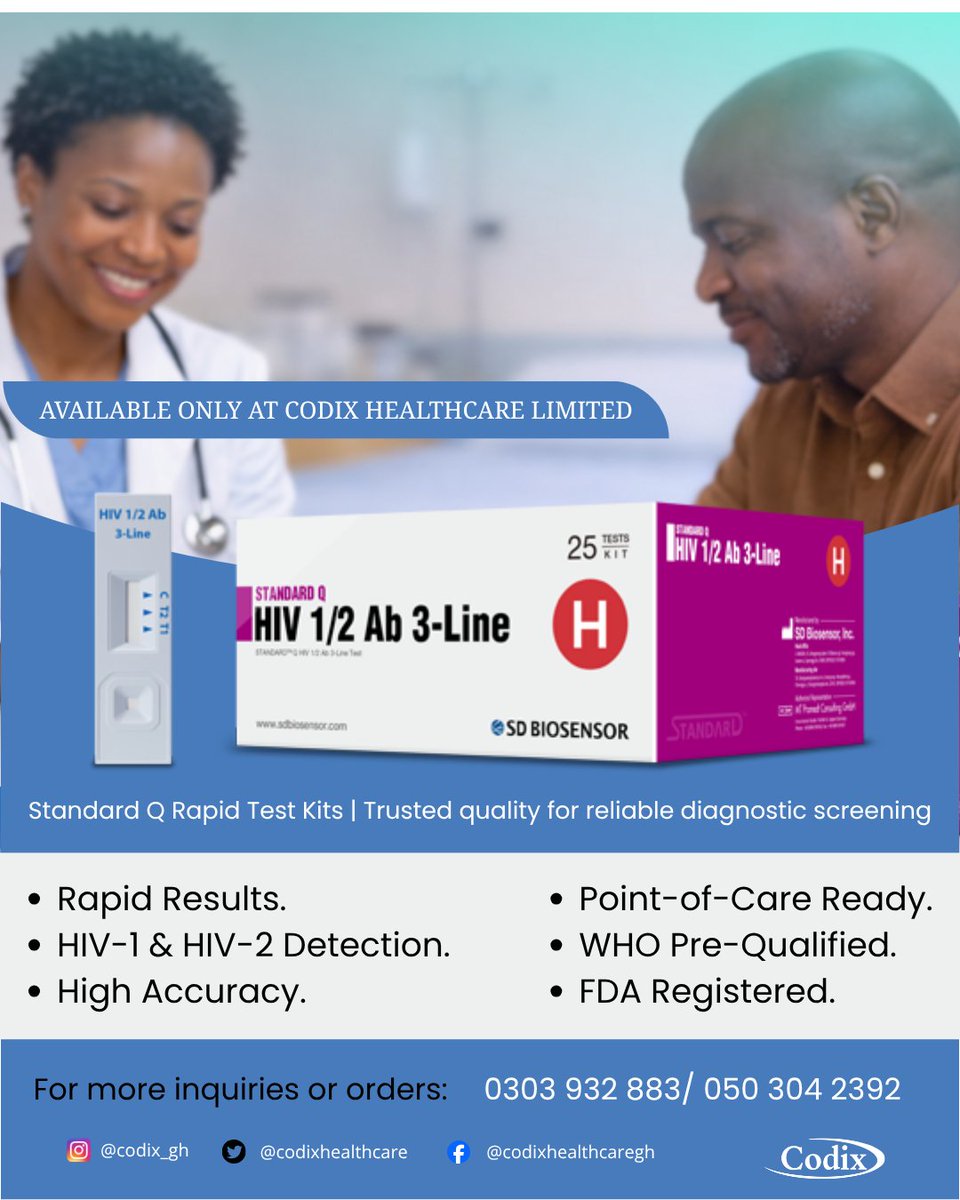 CodixHealthcare's tweet photo. At Codix Healthcare, we support healthcare professionals with reliable, rapid diagnostic solutions, including the Standard Q range of test kits, designed to enhance screening efficiency and improve clinical confidence.
#CodixHealthcare #StandardQ https://t.co/doHymnP6KT