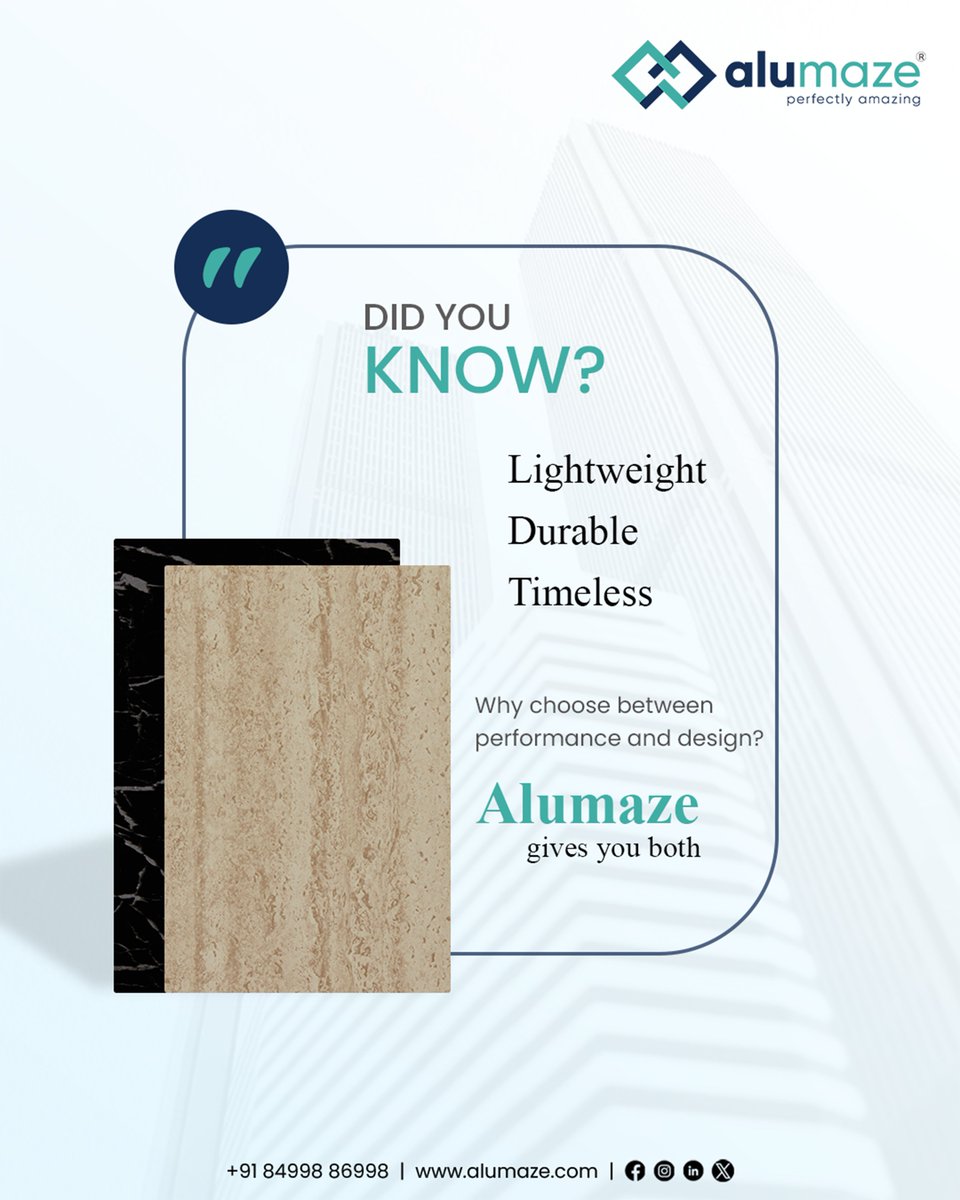 alumaze_'s tweet photo. Did you know?
Lightweight. Durable. Timeless.
Why choose between performance and design?
Alumaze gives you both.
#ACPSheets #AluminiumCompositePanel #ACPCladding #ExteriorDesign #FacadeDesign #BuildingMaterials https://t.co/lgskoyQtCS