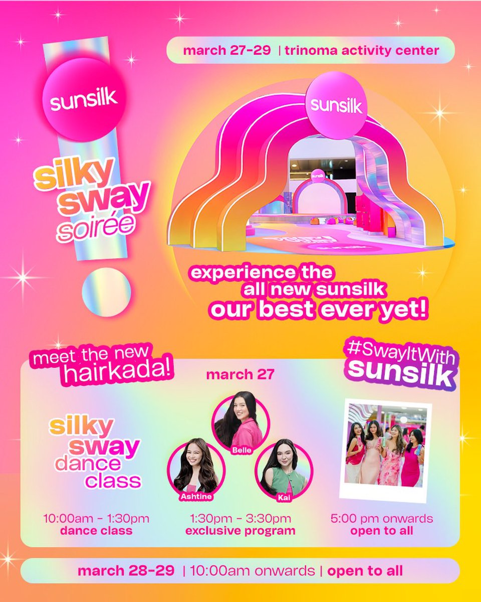 happening tomorrow! please show up to those who can 

SILKY SWAY SOIRÉE
#SwayItWithSunsilk
#AshBelleKaiHairkada
