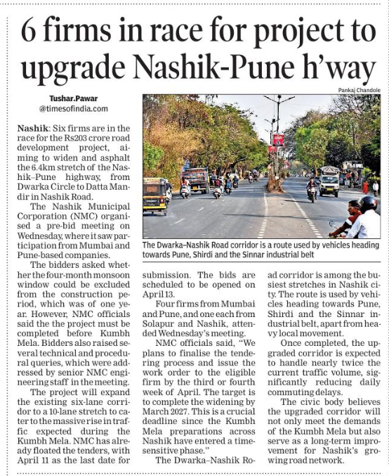 NASHIK: Six firms in race for project to upgrade 6.4 km city stretch of Nashik-Pune highway