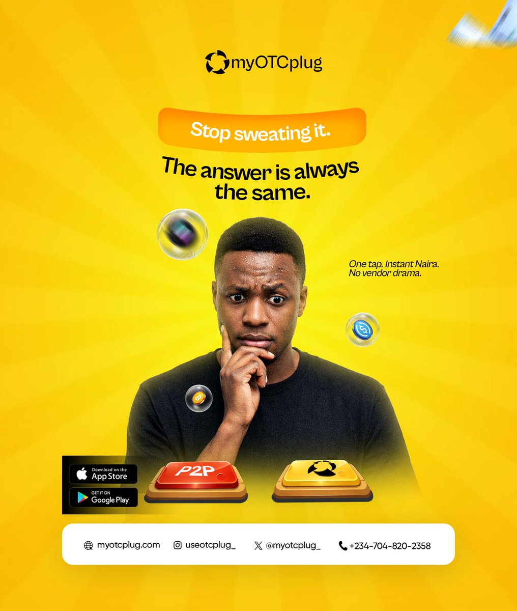 Every Nigerian crypto trader has been here. 😭

The choice is always the same.
The answer is always the same.

Stop sweating it. 🔌

One tap. Instant Naira. No vendor drama. Download now 👇
bit.ly/40j0WEn

#CryptoNigeria #P2PTrading #CashoutSeason #USDT #Naira