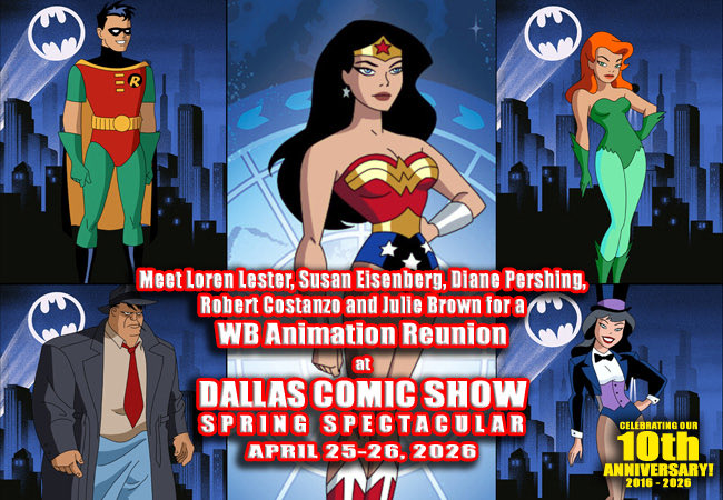 dallascomicshow's tweet photo. It’s a WB Animation Reunion! Meet Susan Eisenberg (#WonderWoman), Loren Lester (#Robin), Diane Pershing (#PoisonIvy), Robert Costanzo (#HarveyBullock) & Julie Brown (#Zatanna) at #DallasComicShow April 25-26 at @MCMLewisville.
Info https://t.co/w76DZOP9FN
#Dallas #DFW #ComicCon https://t.co/BaRQbbPgs2