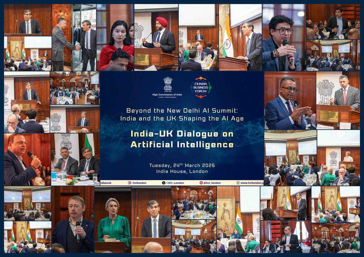 HCI_London's tweet photo. Some additional glimpses from the India-UK Dialogue on Artificial Intelligence "Beyond the New Delhi AI Summit: India and the UK Shaping the AI Age" hosted earlier this week by @HCI_London at India House.
#IndiaAIImpactSummit2026 #IndiaAI #RoadToImpact #AIforGood #GlobalChallenges #ViksitBharat #AtmanirbharBharat #ViksitBharat2047 #AIforALL #AIbyHER #YUVAi #GlobalSouth #IndiaUK #IndiaUKPartnership #TSI #CETA #IndiaAISummit2026
@MEAIndia @IndianDiplomacy @getkart @PMOIndia @GoI_MeitY @_DigitalIndia @OfficialINDIAai @AshwiniVaishnaw @VDoraiswami @JitinPrasada
@SecretaryMEITY @startupindia @DigitalIndiaCrp @mygovindia @diaspora_india @PIB_India @MIB_India @airnewsalerts @DDNewslive @RishiSunak @DameWendyDBE @JadeFLeung @pushmeet @nidhimanit @FollowCII @CII4Global
