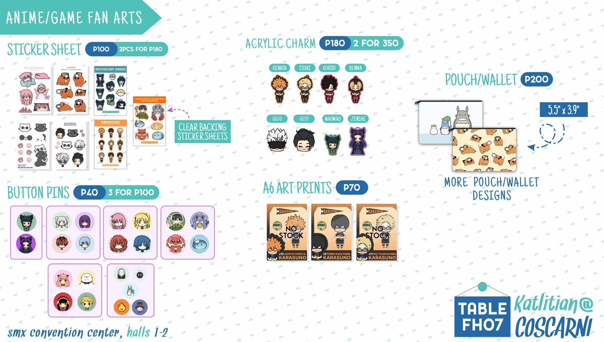 katlitian's tweet photo. #CosplayCarnival2026 Merch Catalogue
{RTs are appreciated 💚}

1/2

Made some new merch too. :)

We are at table FH07 with @jeyaynart 

📍 SMX Convention Center, Halls 1-2
📅 March 28-29, 2026

#FanFairAtCosplayCarnival2026 https://t.co/VGKqKw1Qps