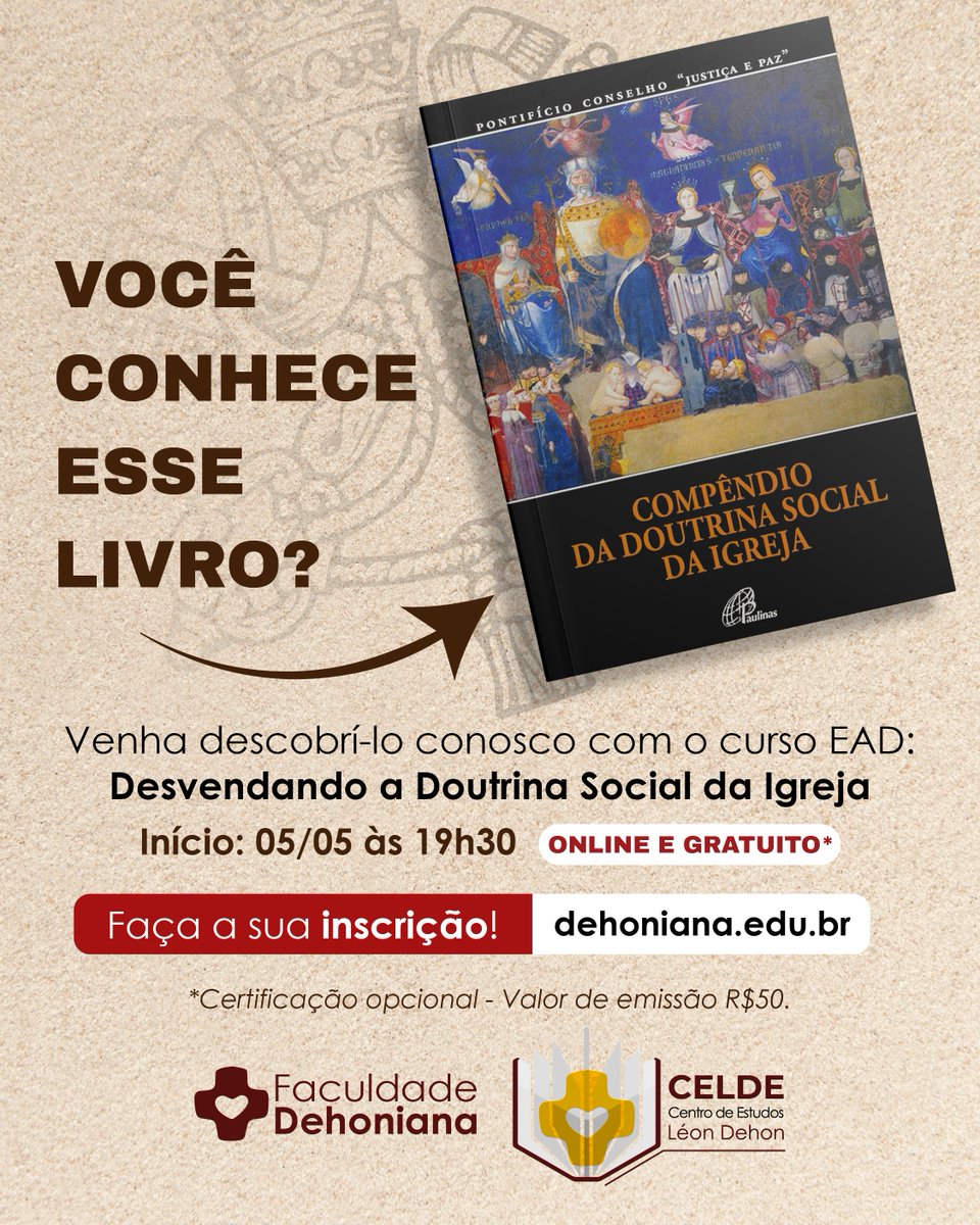 Dehoniana lança curso online e gratuito sobre o Compêndio da Doutrina Social da Igreja

dehoniana.edu.br/dehoniana-lanc…
