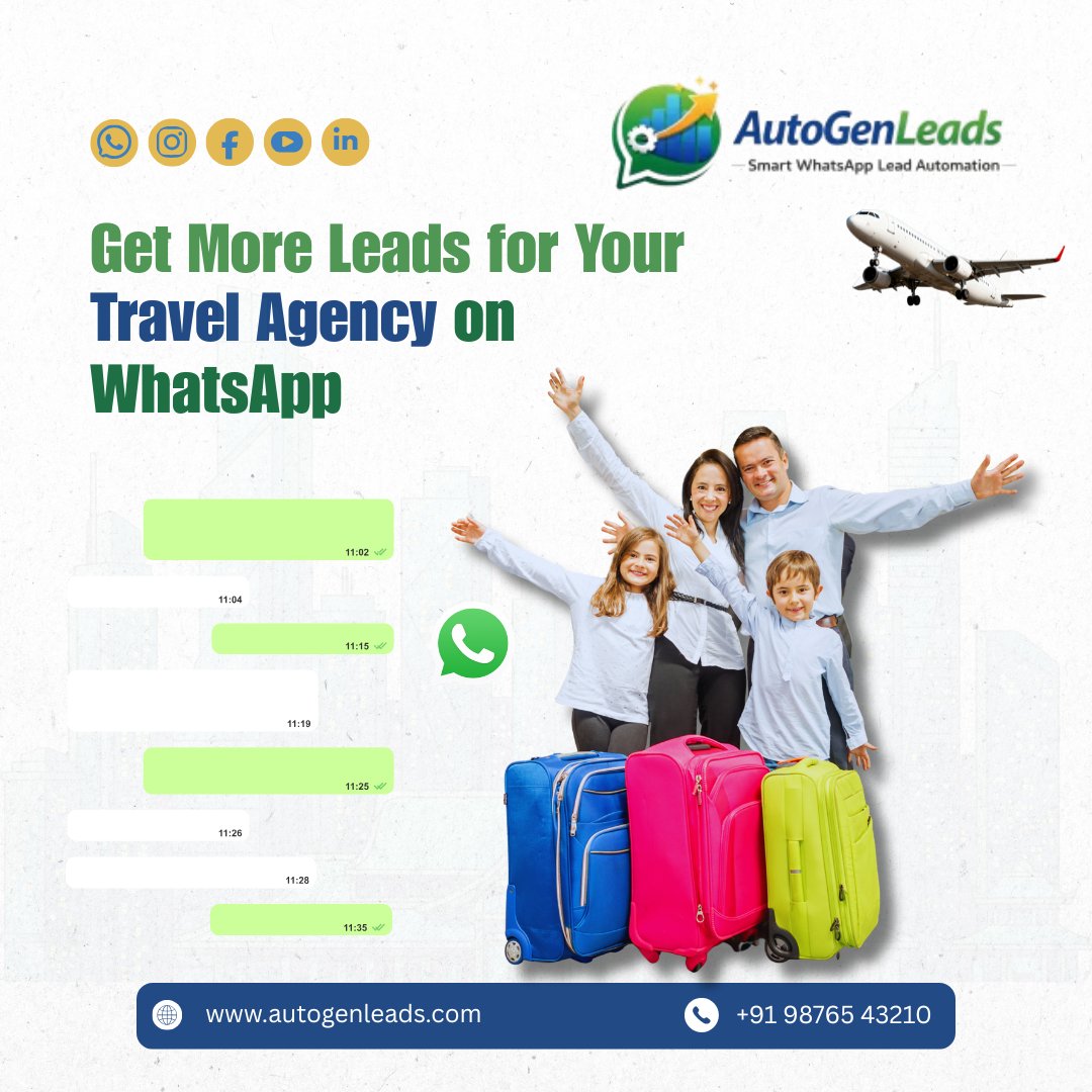 autogenleads's tweet photo. More enquiries. Faster replies. More bookings. βοΈ
Turn @WhatsApp into your travel sales engine π
π https://t.co/85P49gxG25
#AutoGenLeads #TravelBusiness #WhatsAppMarketing #LeadGeneration #TravelAgency #SalesAutomation #DigitalMarketing #GrowYourBusiness #TourismMarketing https://t.co/zpangh8hqp