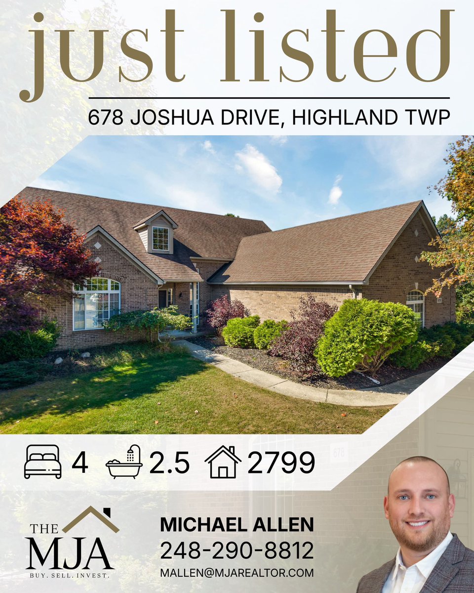 AllenjMichael's tweet photo. Just listed in Highland Township 🏡✨

678 Joshua Drive offers the space, layout, and setting you’ve been waiting for. This 4-bedroom, 2.5-bath home features nearly 2,800 square feet with a clean, well-designed flow and great natural light throughout. https://t.co/ZAdl2IpN7z