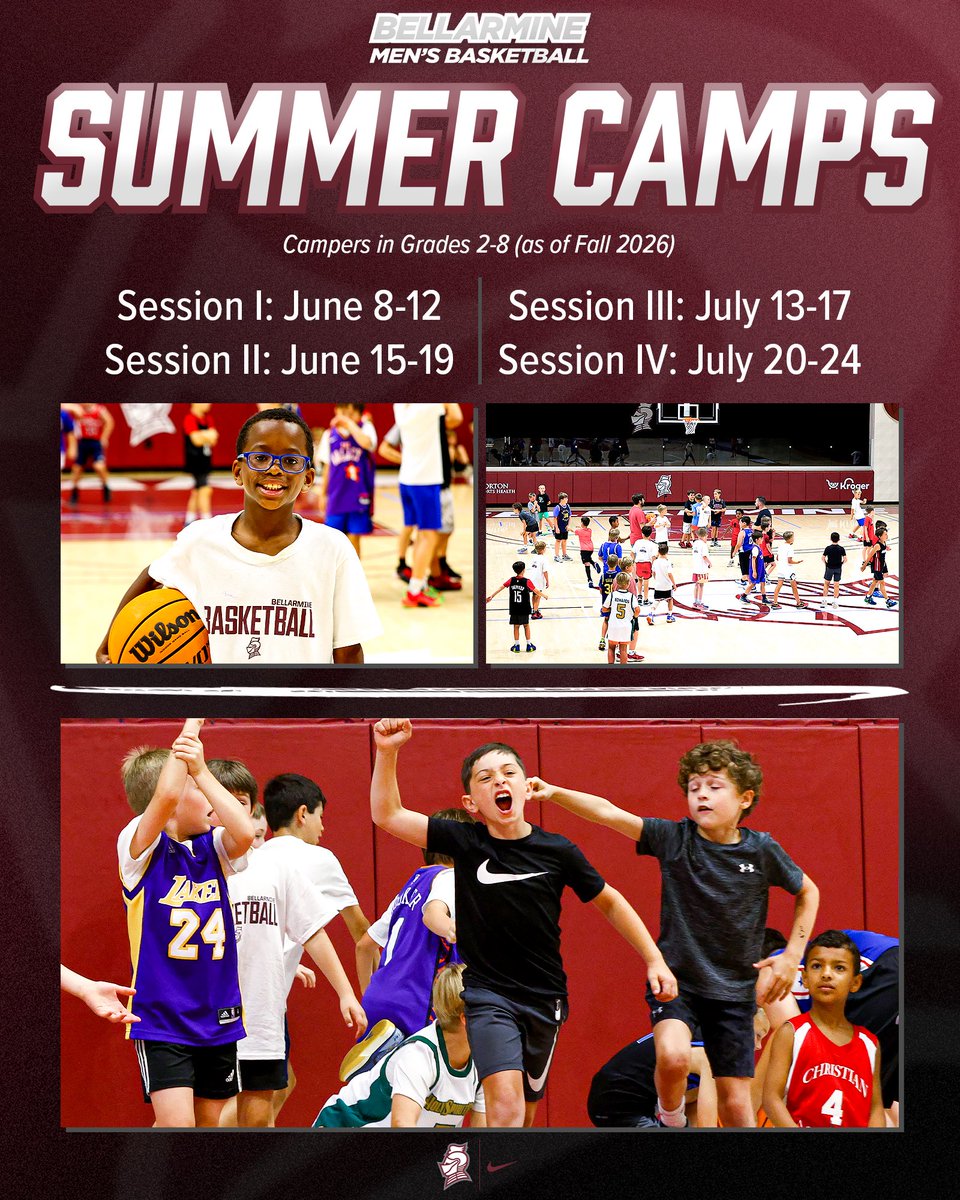 BUKnightsMBB's tweet photo. It’s that time of year again! Summer is quickly approaching and Bellarmine basketball camp will be too.

Open to any and all rising 2nd-8th graders (grade Fall of 2026).

Visit https://t.co/div5LfwiXe
to sign up today! 🏀

#SwordsUpBU⚔️ https://t.co/FCOeTEVwww