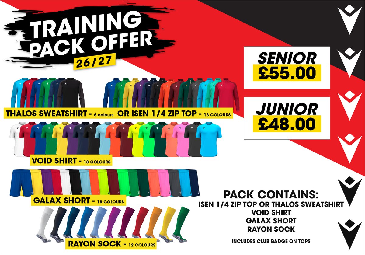 MacronLlanelli's tweet photo. 2026 TRAINING PACK OFFER

The all-new Training pack Offer for 26/27 is here 

👕Training Pack Prices:
• Senior – £55
• Junior – £48

✅Includes club badge on all tops

Get in touch today 
✉️ sales@macronstorellanelli.com https://t.co/v9twBlnIrC