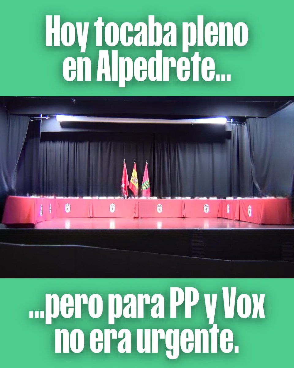 MMAlpedrete's tweet photo. Une los puntos.

Llevamos un mes sin secretario, necesario para convocar plenos.
PP y Vox no lo han solicitado urgentemente a la Comunidad.
Aún no han comunicado la cancelación del Pleno de hoy.
Dar explicaciones de su gestión es una OBLIGACIÓN con las vecinas.

¿A qué esperan? https://t.co/atOswHndsT